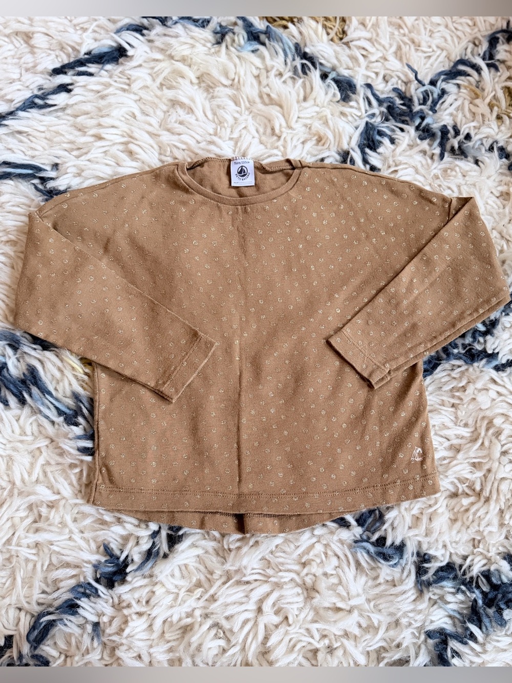 Petit Bateau Brown Long-sleeve Top with Gold Dot Pattern